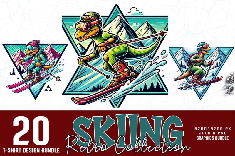 Popular Groovy Winter Sports Skiing Lover t-shirt design bundle of 20 designs – download instantly T-Shirt Bundle