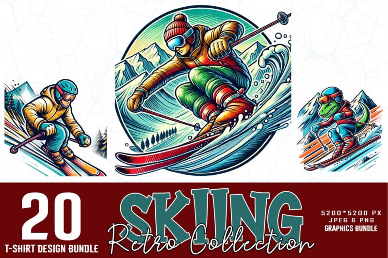 Winter Sports Skiing Illustration T-shirt design bundle