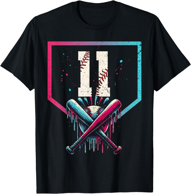 11th Birthday Baseball Home Plate Drip Ice Cream Sprinkle T-Shirt