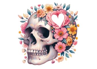 Trendy Retro Floral Skull Punk Graphics t-shirt design jpeg & png design