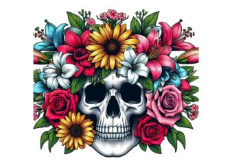 Colourful Vintage Floral Skull t-shirt design download instantly Retro Vintage T-shirt