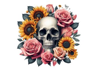 Colourful Vintage Floral Skull t-shirt design download instantly Retro Vintage