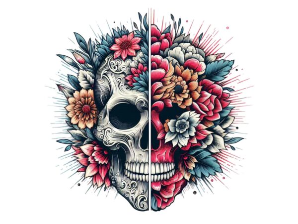 Trendy retro floral skull punk graphics t-shirt design jpeg & png design Trendy retro floral skull punk graphics t-shirt design jpeg & png design