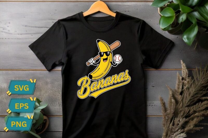 Funny Let’s Go Bananas Shirt Banana with baseball