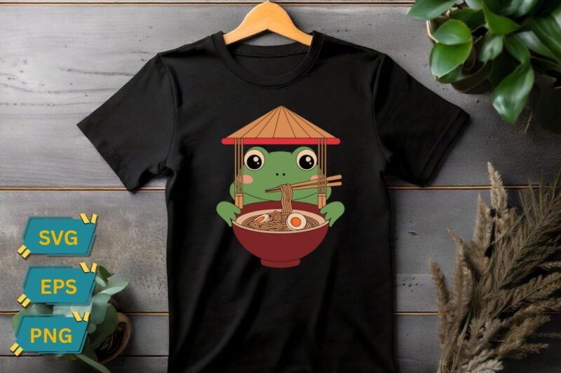 Frog Eating Ramen Kawaii Japanese Noodles Anime Lovers T-Shirt