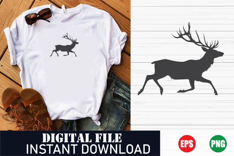 Minimalist Deer Vector Art T-Shirt Design for Nature Lovers, Geometric Deer Head Silhouette T-Shirt, Vintage Deer and Forest T-Shirt Design