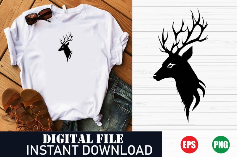 Boho Deer Face Illustration T-Shirt Design for Hipster Style, Rustic Deer Head Vector T-Shirt for Outdoor and Hunting Fans, Geometric Deer
