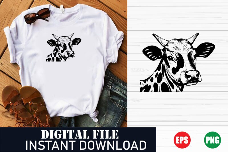 Cute Cow Face Vector Art T-Shirt Design, Funny Cow Face Vector Print Tee, Trendy Cow Face Illustration , Minimalist Cow Face Graphic Tee