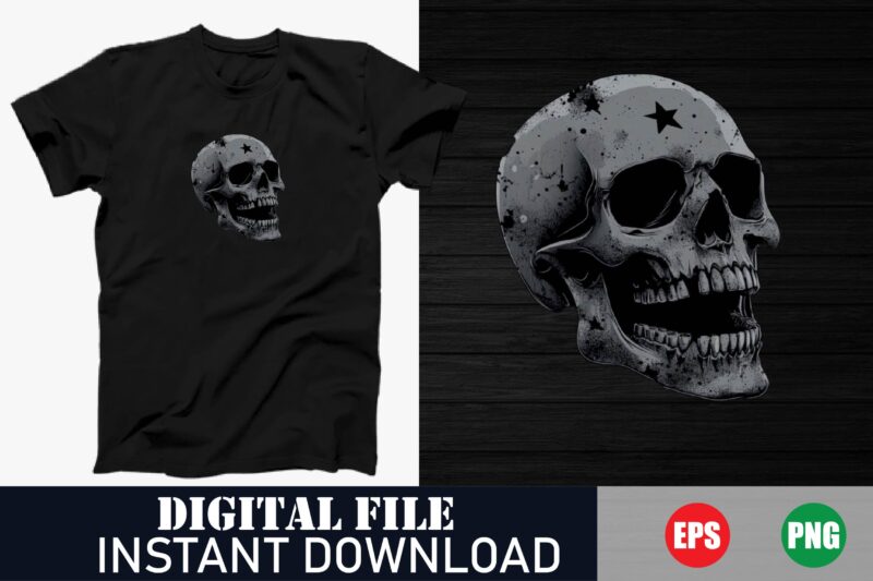 Minimalist Skull Graphic Tee , Edgy Skull Vector Art T-Shirt, Punk Rock Skull Vector Illustration, Gothic Skull Design