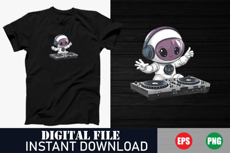Floating Astronaut in Space – Galaxy T-Shirt Design, Retro Astronaut and Planets, Cosmic Astronaut with Stars and Moon – Sci-Fi T-Shirt Desi