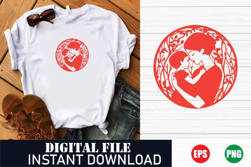Mother’s Day Love Heart T-Shirt Design, Mom Quote Vector Art, Cute Mother’s Day Mom and Kids T-Shirt Design , Family Love Vector