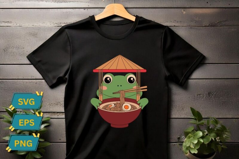 Frog Eating Ramen Kawaii Japanese Noodles Anime Lovers T-Shirt