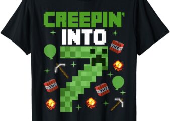 7th Birthday Gamer Pixel Creepin’ Into 7 Video Game Party T-Shirt