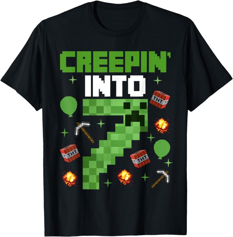 7th Birthday Gamer Pixel Creepin’ Into 7 Video Game Party T-Shirt