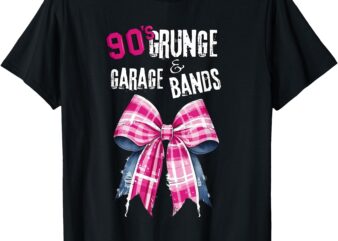 90s t s, Grunge & Garage Bands-Pink Plaid Bow Vintage Music T-Shirt