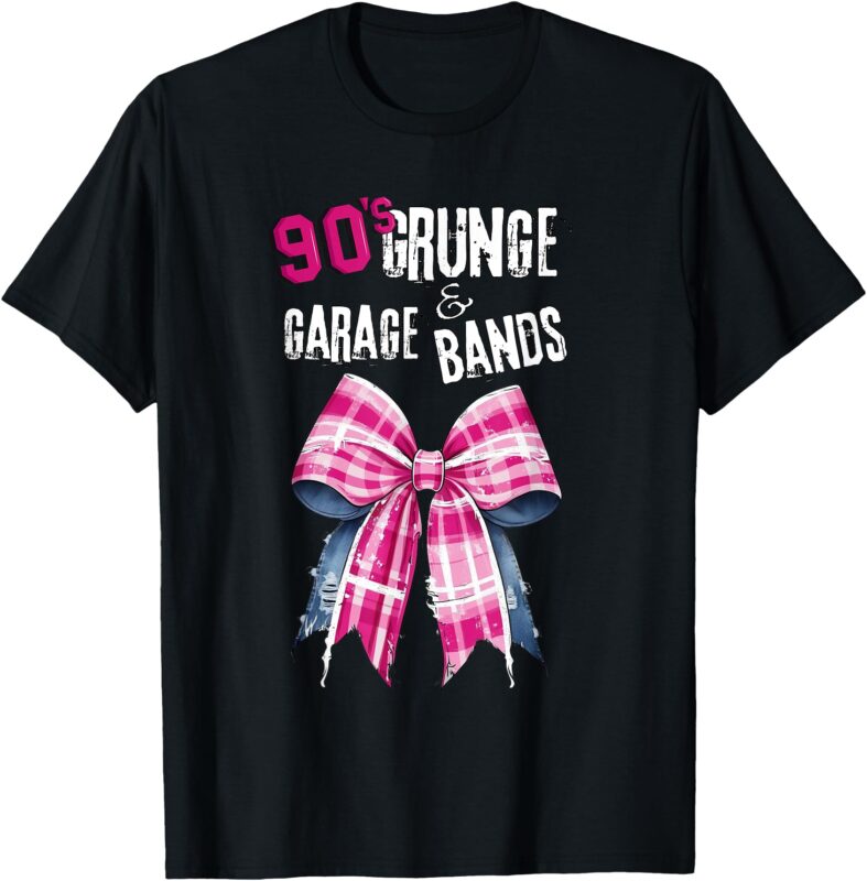 90s t s, Grunge & Garage Bands-Pink Plaid Bow Vintage Music T-Shirt
