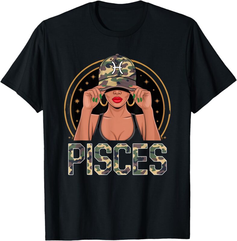 Afro African Zodiac Camo Cap Girl Pisces Queen Black Woman T-Shirt