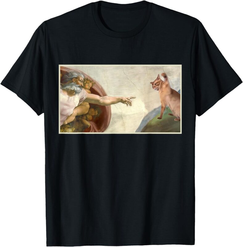 Almighty Slap Funny Cat God Creation of Adam Meme Jesus Art T-Shirt