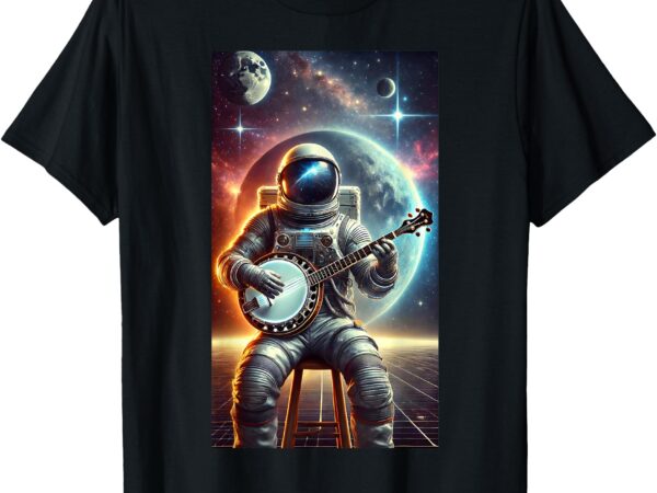 Astronaut playing banjo science space graphic men women boys t-shirt