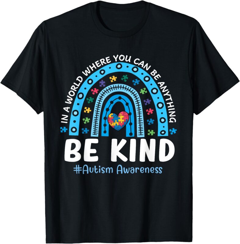 Autism Awareness Rainbow In April We Wear Blue Ribbon T-Shirt