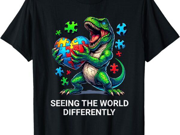 Autism awareness seeing the world differently dinosaur t-shirt