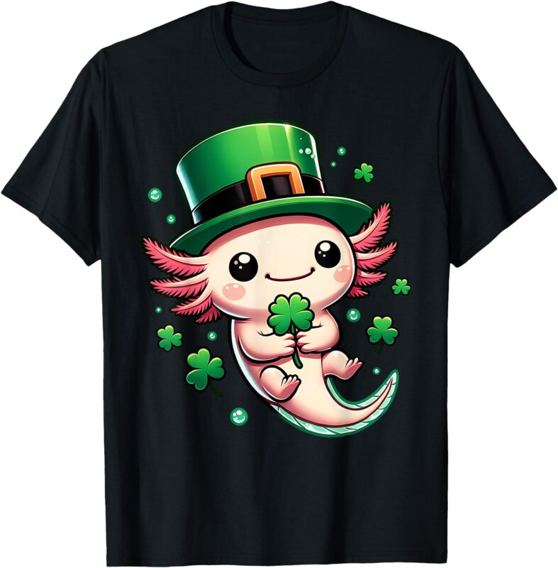 Axolotl Saint Patricks Day Boys Girls Axolotl St Patrick T-Shirt