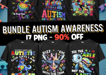 Autism Awareness April Wear Blue Be Kind Animal Dinosaur Turtle Puzzle T-Shirt Design 17 PNG