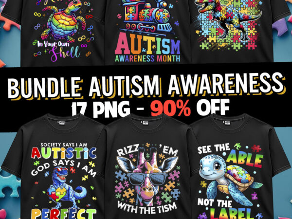 Autism awareness april wear blue be kind animal dinosaur turtle puzzle t-shirt design 17 png