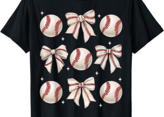 Baseball Coquette Bow Baseball Mom Mothers Day Baseball Mama T-Shirt