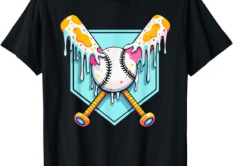 Baseball Ice Cream Dripping Baseball Home Plate Drip Boys T-Shirt