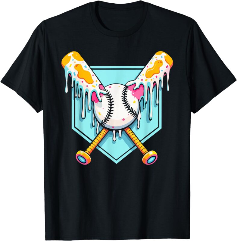 Baseball Ice Cream Dripping Baseball Home Plate Drip Boys T-Shirt
