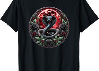 Black Cobra Snake, Goth Roses and Red Moon T-Shirt