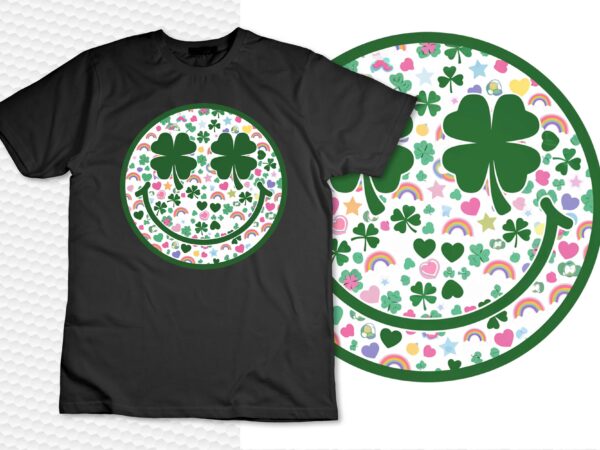 Smile face lucky charm saint patrick’s day shamrock t-shirt design