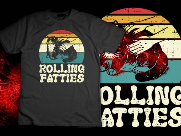 Cat rolling fatties sunset retro kitten kitty women men kids t-shirt design