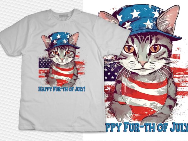4th of july cat lover, happy fur-th july, patriotic cat t-shirt design