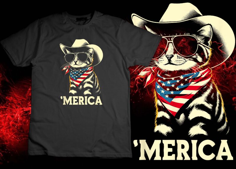 USA ‘Merica Cat 4th of July Men Women Kids Funny Patriotic T-Shirt design