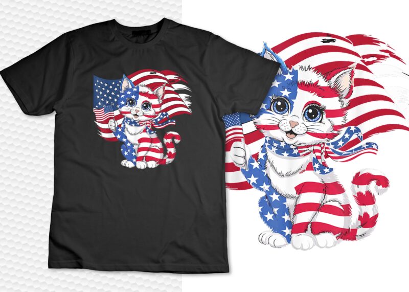 Memorial Day Cat Lover USA Flag 4th of July Patriotic Design T-Shirt design