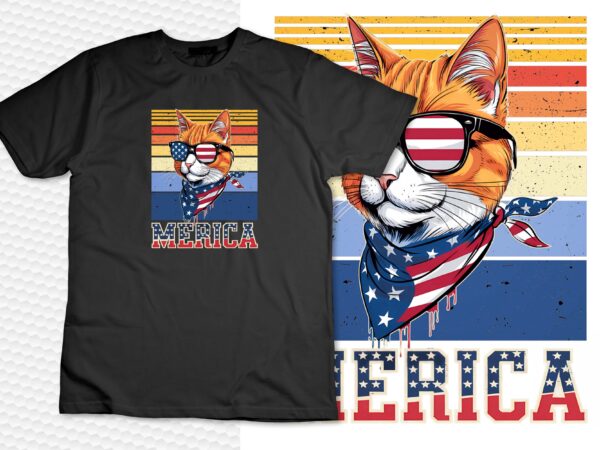 Memorial day cat – meowica cat us flag patriot t-shirt design
