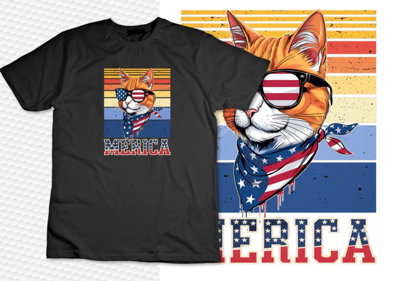 Memorial Day Cat – Meowica Cat US Flag Patriot T-Shirt design