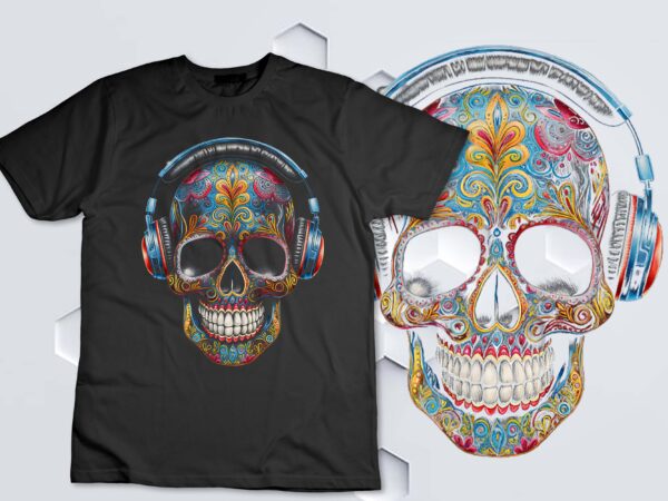 Headphones cinco de mayo sugar skull cool music lover t-shirt design Headphones cinco de mayo sugar skull cool music lover t-shirt design