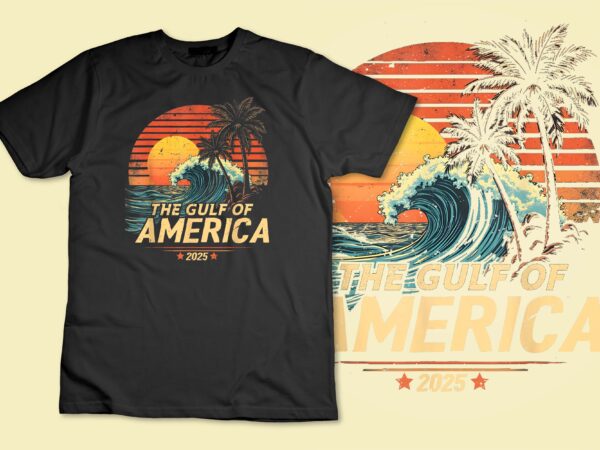 Retro vintage gulf of us america 2025 american flag mexico t-shirt design