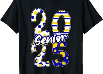 Bold Senior 2025 Polka Dot Stripes Graduation Style T-Shirt