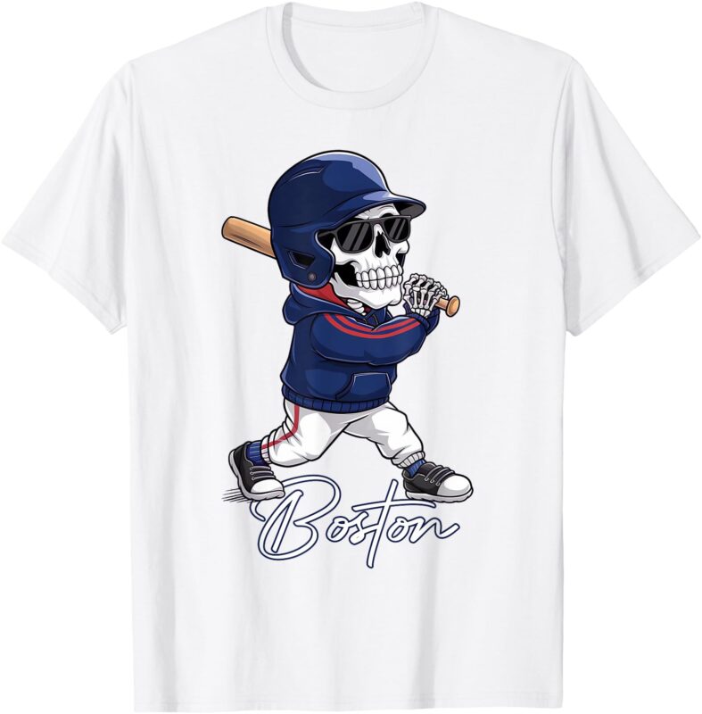 Boston Skeleton Funny Baseball Player T-Shirt