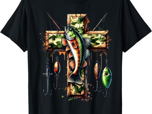 Camo cross fishing faith christian fisherman hunter hunting t-shirt