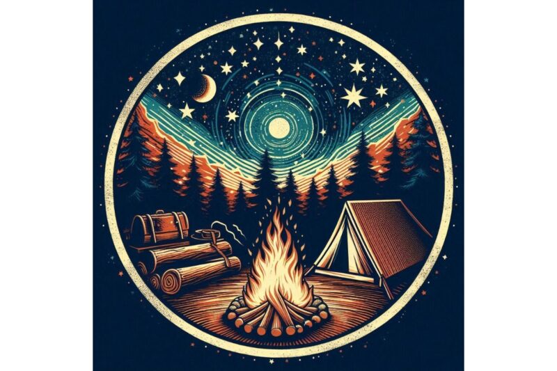 Watercolour Camping Retro Illustration T-shirt design – download instantly Retro Vintage T-shirt