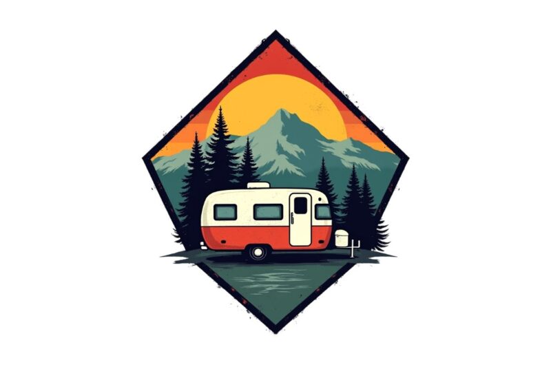Colourful Vintage Camping Adventure t-shirt design