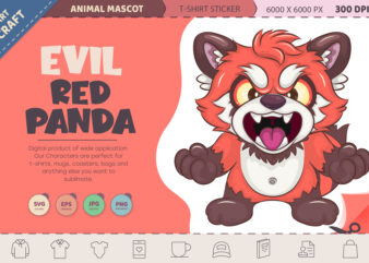 Cartoon Evil Red Panda. T-Shirt, PNG, SVG.