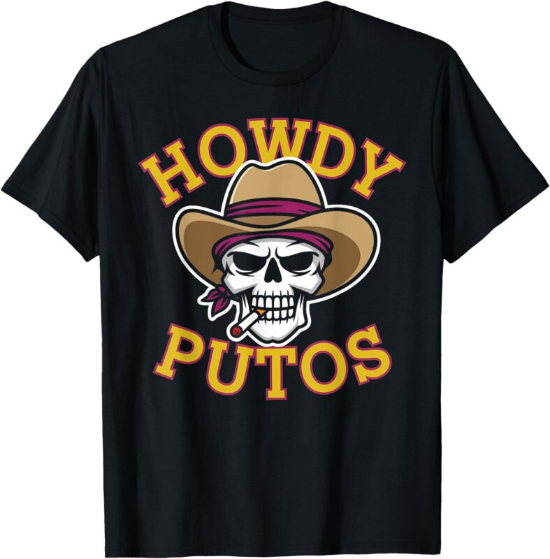 Cartoonish Cowboy Skull Howdy Putos in Vibrant Colors T-Shirt