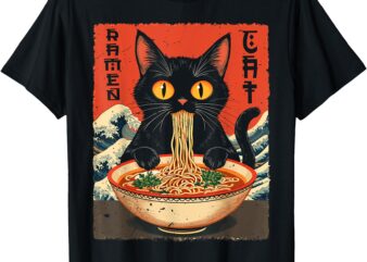 Cat Eating Ramen Noodles Japanese Kawaii Anime T-Shirt