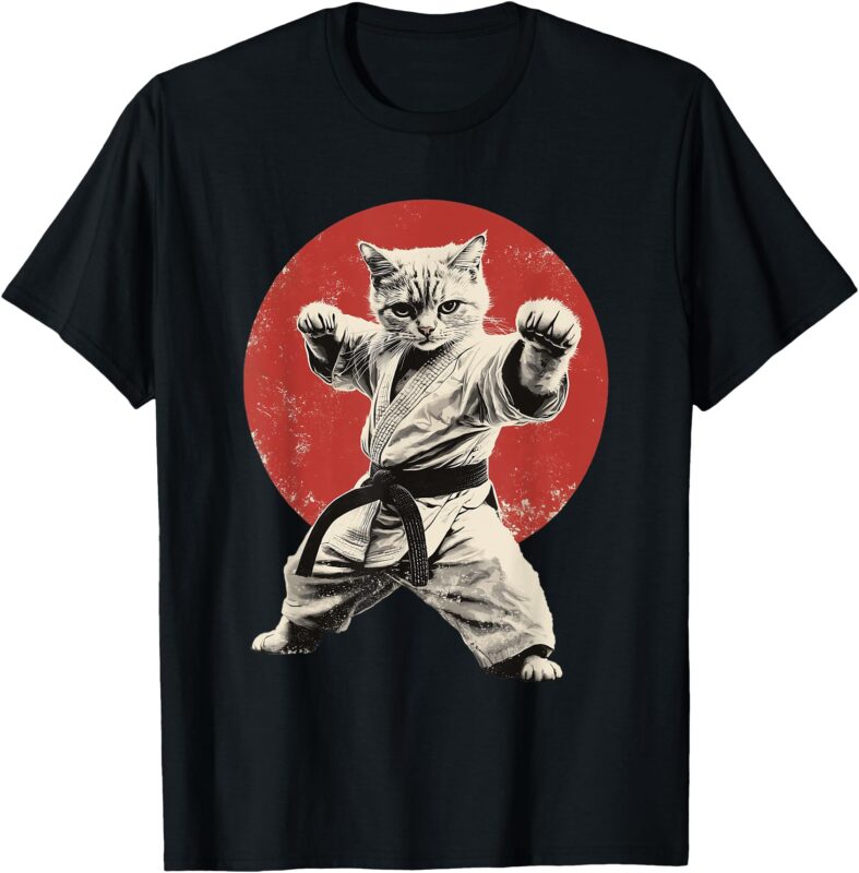Cat Karate Judo Japan Japanese Flag Funny Graphic T-Shirt